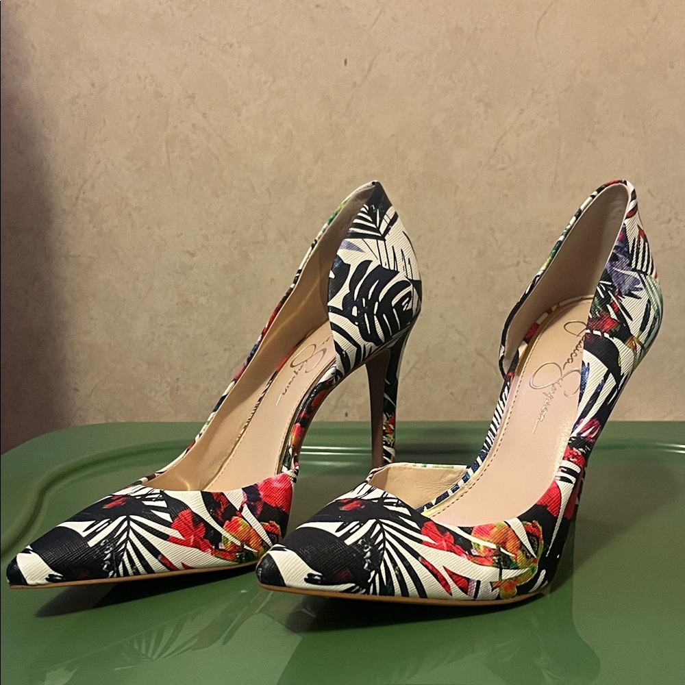 Jessica Simpson Floral Black Heels